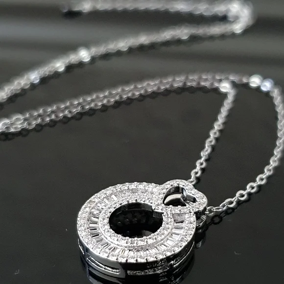 Romantic Silver Heart Eternity Diamond Necklace - Picture 1 of 2